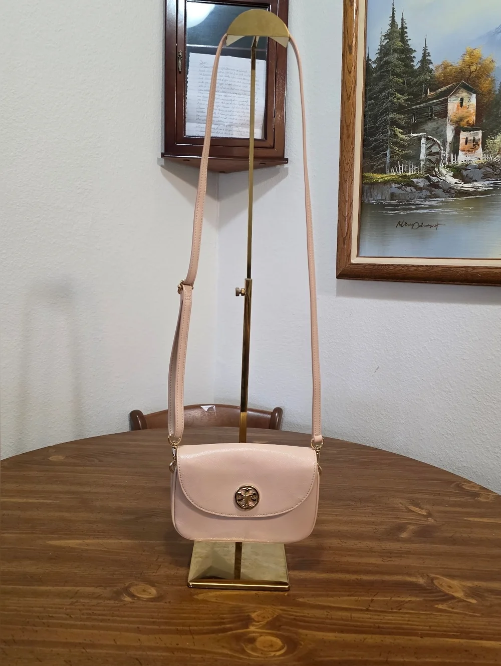 Tory Burch Robinson Mini Shell Pink Leather Crossbody with Gold Logo